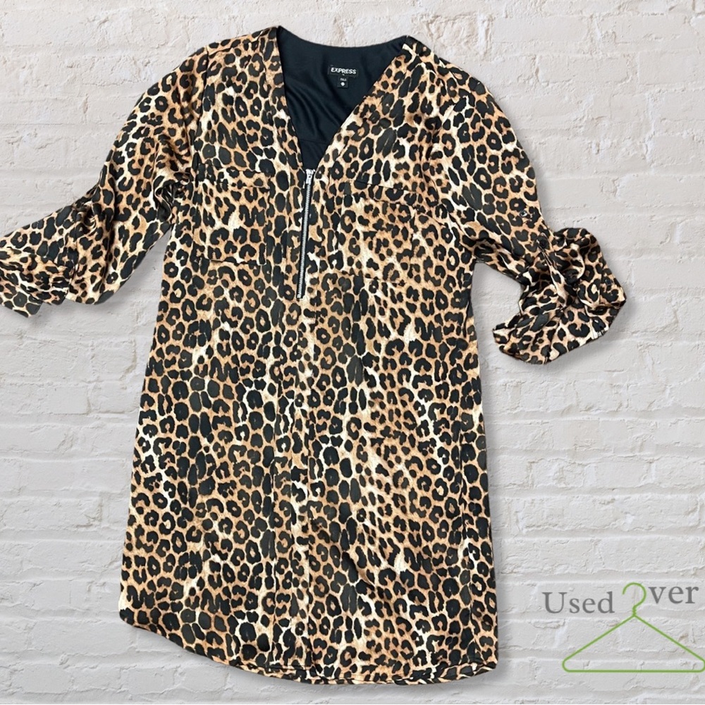Express Leopard Print Shirt Dress Sz XS